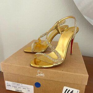 Christian Louboutin Rosalie Strass 100 Gold Sandal Heel Pump Size 35 US